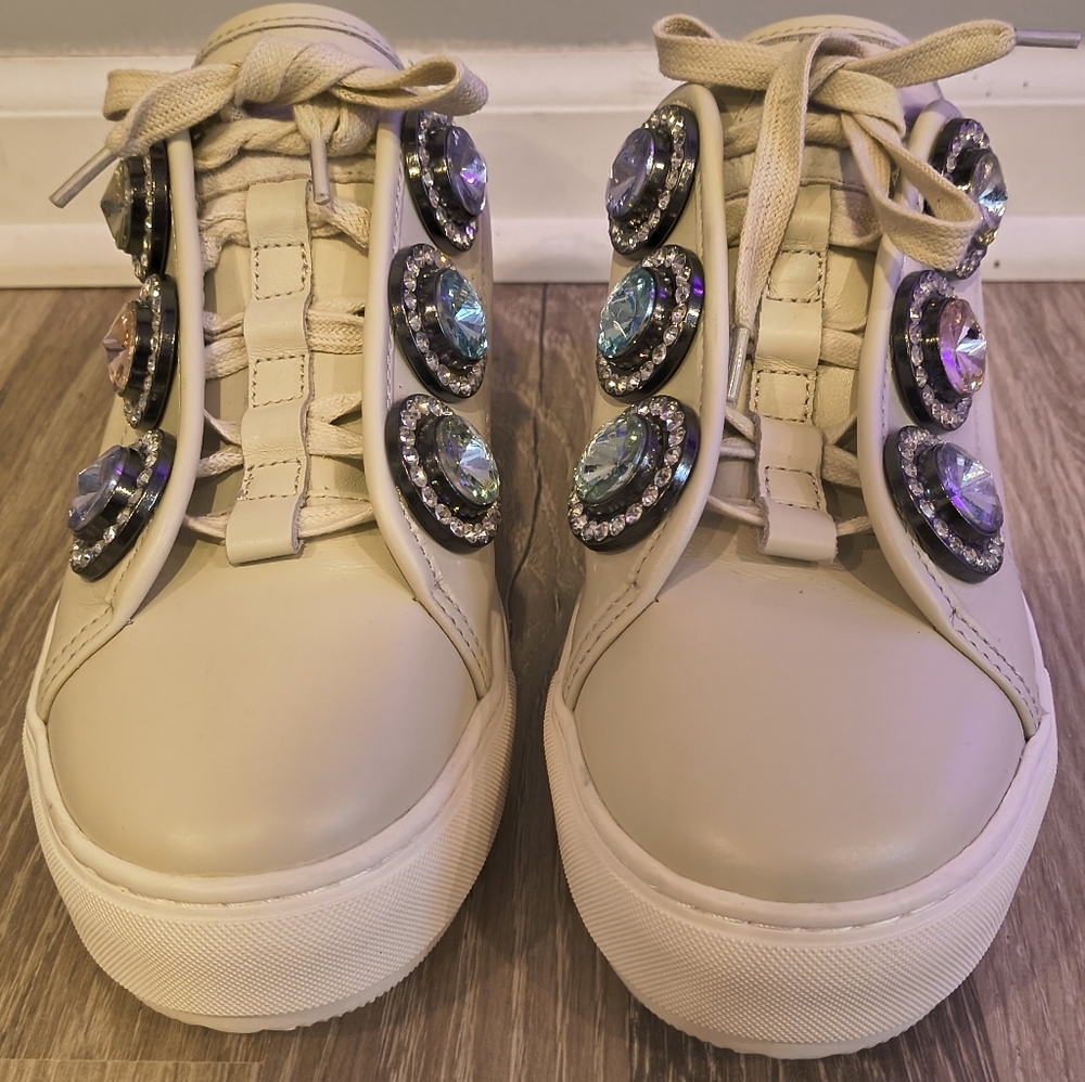 Kurt Geiger Beige Rhinestone Bling Sneakers